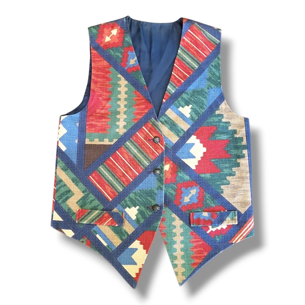 Vintage Coco West Southwest Pattern Cotton Vest Women's Size Large